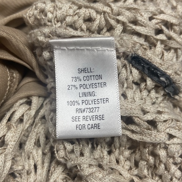 Dana Buchman Open Knit Crochet Sweater Size L Oatmeal Built in Camisole Boho - Picture 13 of 14